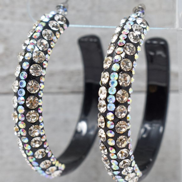 2.5" Black Lucite 5 Row Clear/AB Rhinestone Hoops - Picture 8 of 9